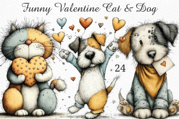 Download Funny Valentine Cat &amp; Dog Clipart Png - Clipart Collection