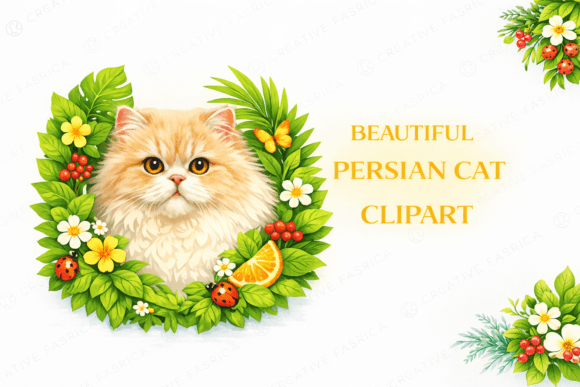 Download Persian Cat Clipart with Summer Floral - Premium Bundle
