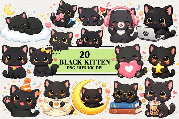 Download Kawaii Black Kitten, Black Cat Clipart - Clipart Collection