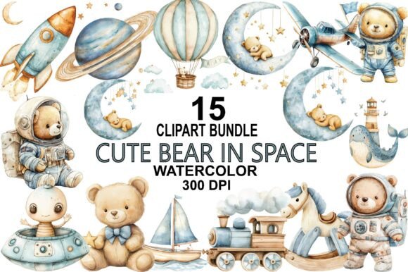 Download Cute Bear in Space Clipart Bundle - Clipart Collection