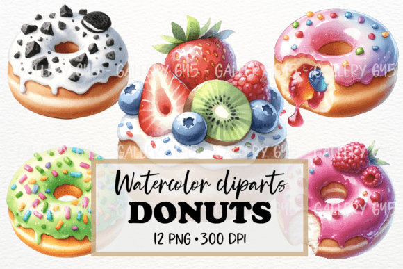 Download 12 PNG Cute Watercolor Donut Clipart - Clipart Collection