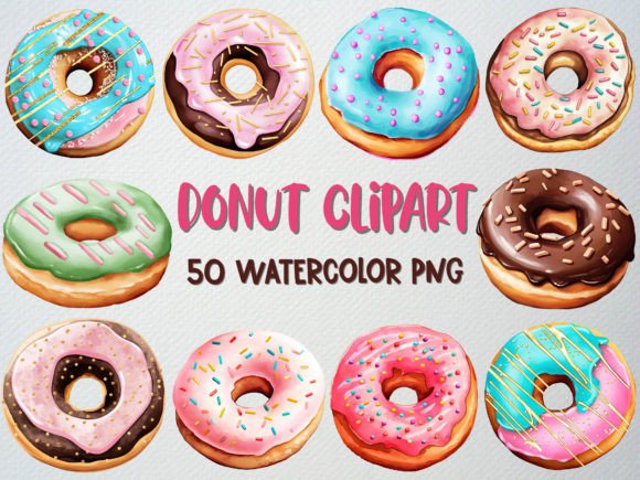 Download Watercolor Donut Clipart Set, 50 PNG - Clipart Collection