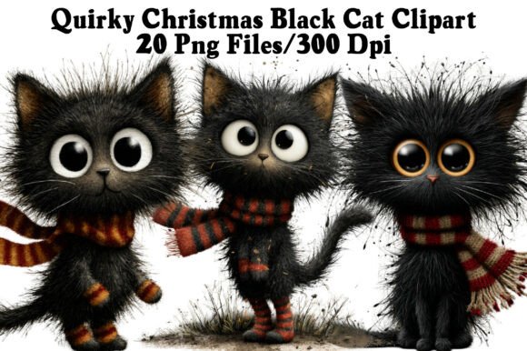 Download Quirky Christmas Black Cat Clipart - Clipart Collection