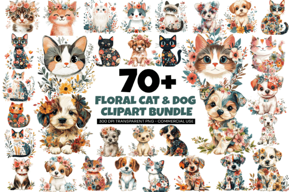 Download 76 Floral Cat and Dog Clipart Bundle PNG - Clipart Collection