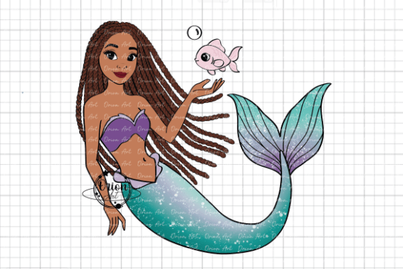 Download Black Mermaid with Cute Fish Clipart - Clipart Collection
