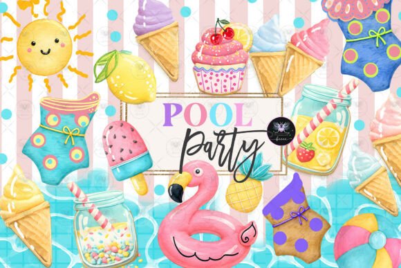 Download Summer Pool Party Clipart Watercolor - Clipart Collection