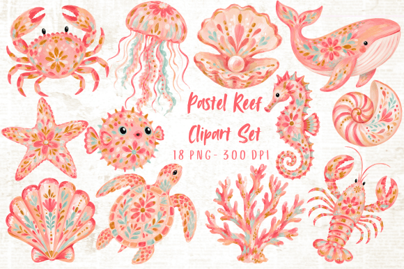 Download Pastel Reef Clipart Set PNG - Clipart Collection