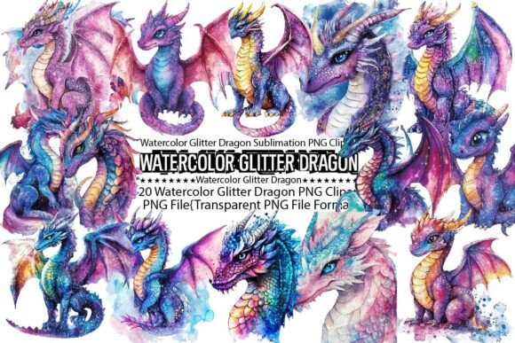 Download Watercolor Glitter Dragon Sublimation - Premium Resources