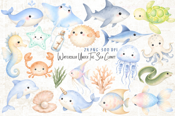 Download Watercolor Under the Sea Clipart Bundle - Clipart Collection