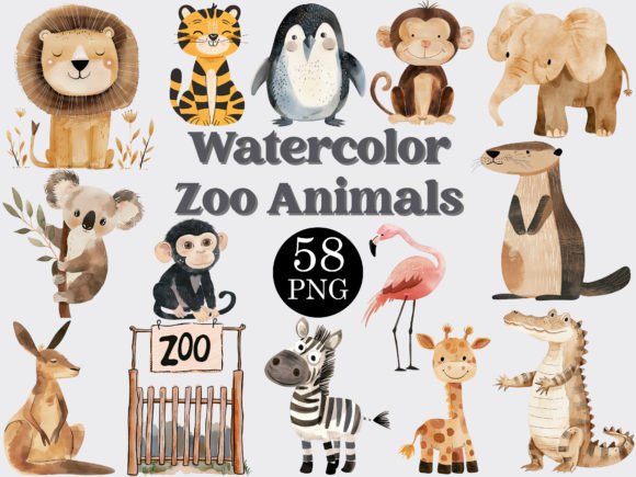 Download Watercolor Zoo Animals Clipart Bundle - Clipart Collection