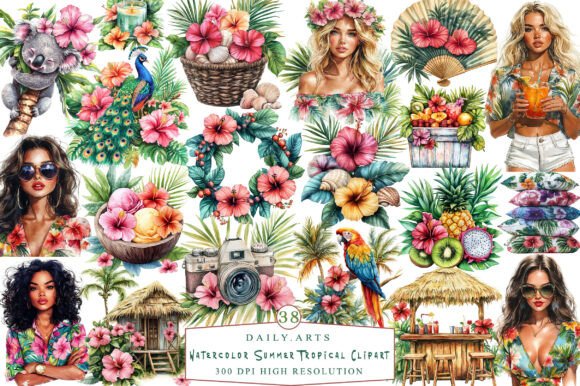 Download Watercolor Summer Tropical Clipart - Clipart Collection