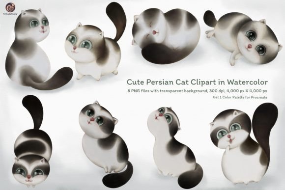 Download Cute Persian Cat Clipart in Watercolor - Premium Resources