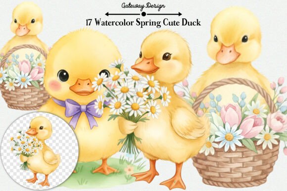 Download Watercolor Spring Cute Duck Clipart - Clipart Collection