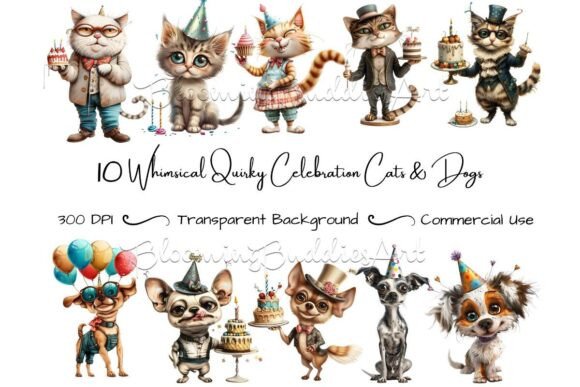Download 10 Whimsical Quirky Cat Dog Clipart - Clipart Collection