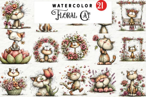 Download Whimsical Floral Cat Clipart - Clipart Collection
