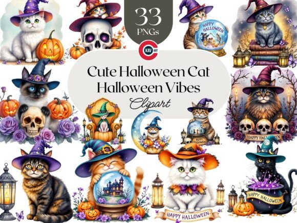 Download Cute Halloween Cat Clipart Bundle - Clipart Collection