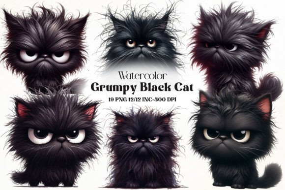 Download Watercolor Grumpy Black Cat Clipart - Clipart Collection