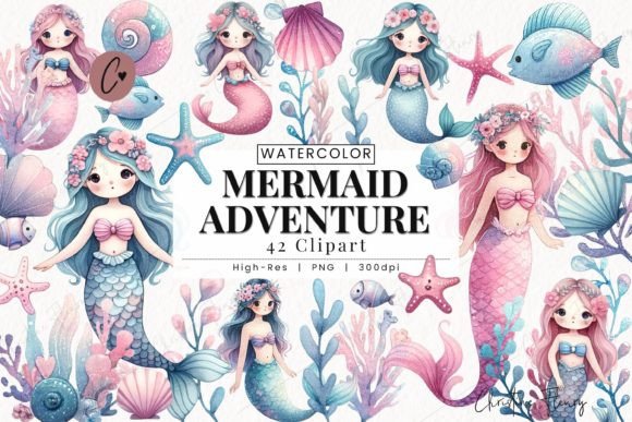 Download Watercolor Mermaid Adventure Clipart - Clipart Collection