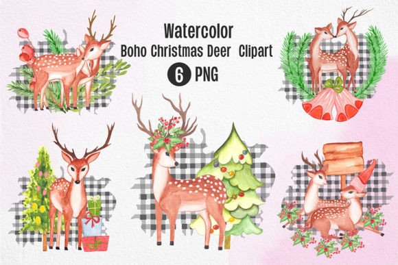 Download Watercolor Chirstmas Deer Clipart Set - Clipart Collection