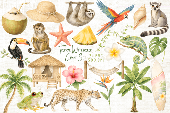 Download Tropical Watercolor Clipart Set PNG - Clipart Collection