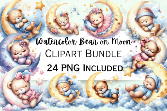 Download Watercolor Bear on Moon Clipart - Clipart Collection