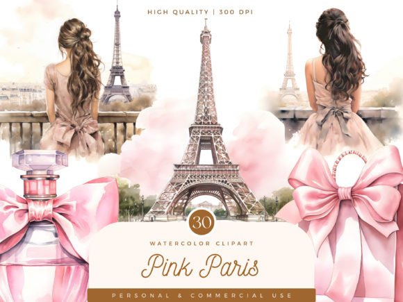 Download Watercolor Pink Paris Clipart Bundle - Clipart Collection