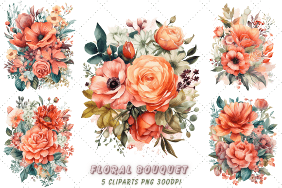 Download Coral Floral Bouquet Watercolor Clipart - Clipart Collection