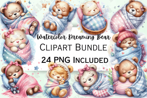 Download Cute Watercolor Sleeping Bear Clipart - Clipart Collection