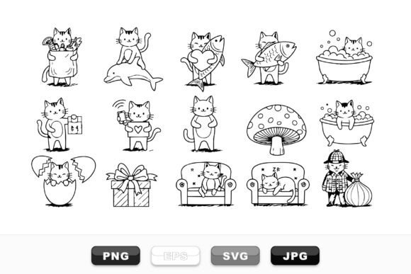 Download Cute Cat Doodle Clipart Set - Clipart Collection