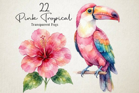 Download Pink Tropical Clipart Set - Clipart Collection