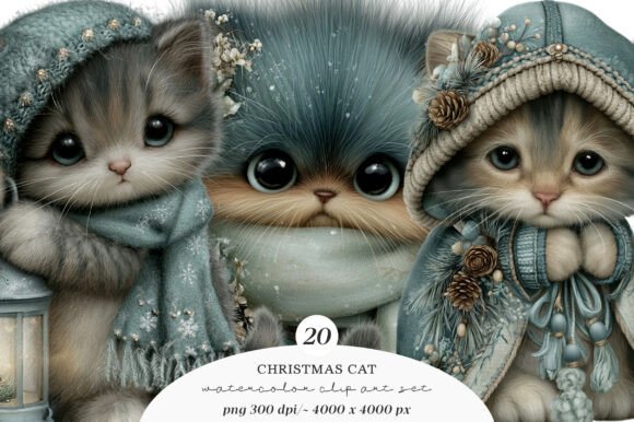 Download Whimsical Christmas Cat Clipart Bundle - Clipart Collection