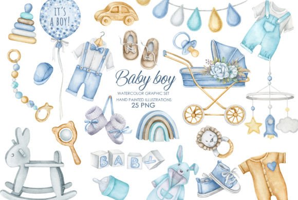 Download Watercolor Baby Boy Nursery Clipart - Clipart Collection