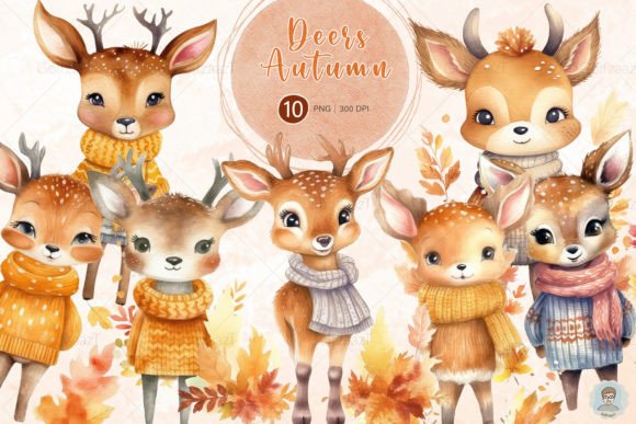 Download Watercolor Cute Autumn Deer Clipart Set - Clipart Collection