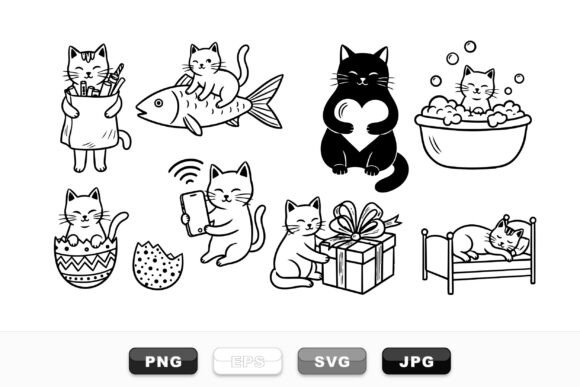 Download Cute Cat Doodle Clipart Set - Clipart Collection