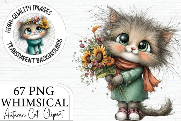 Download Whimsical Autumn Cat Clipart Bundle - Clipart Collection