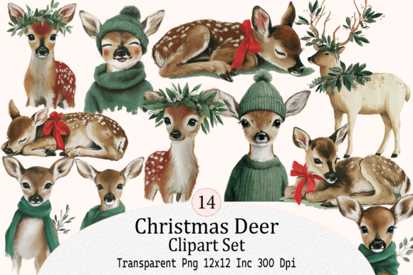 Download Christmas Deer Clipart Set - Clipart Collection