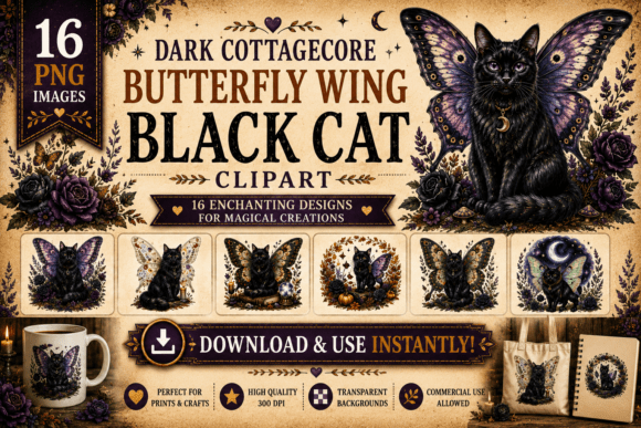 Download Dark Cottagecore Wing Black Cat Clipart - Clipart Collection