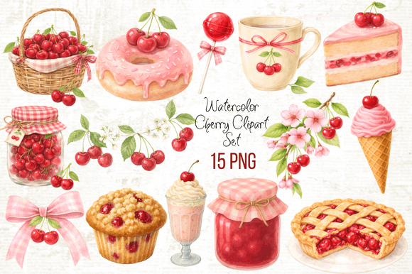 Download Watercolor Cherry Clipart Set PNG - Clipart Collection