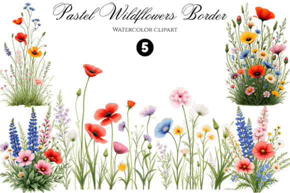 Download Pastel Wildflowers Border Clipart - Clipart Collection
