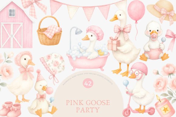 Download Pink Party Cute Duck Clipart Set - Clipart Collection