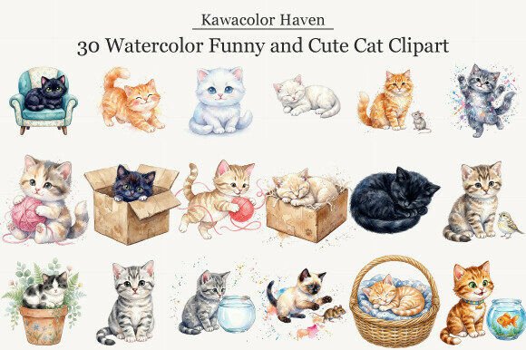 Download Watercolor Funny and Cute Cat Clipart - Clipart Collection