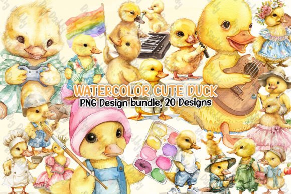 Download Watercolor Cute Duck Clipart PNG - Clipart Collection