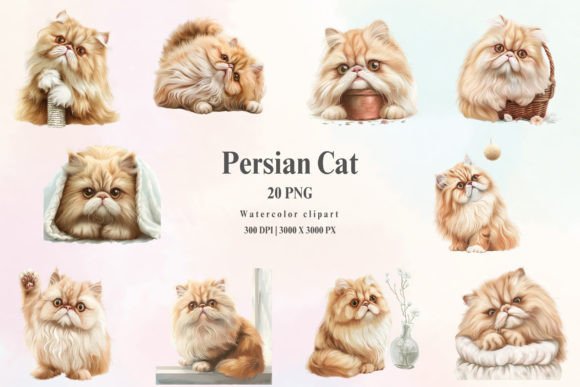 Download Watercolor Persian Cat Clipart - Clipart Collection