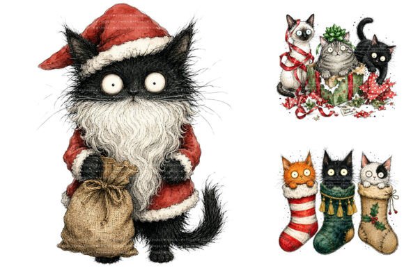 Download Whimsical Christmas Cat Clipart Bundle - Clipart Collection