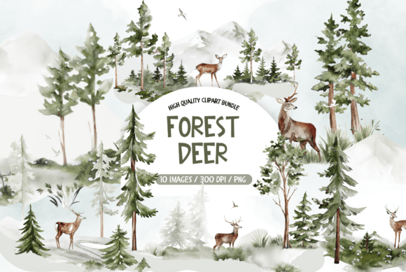 Download Forest Deer Watercolor Clipart Set - Clipart Collection