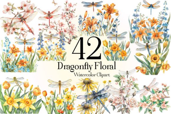 Download Watercolor Dragonfly Floral Clipart - Clipart Collection