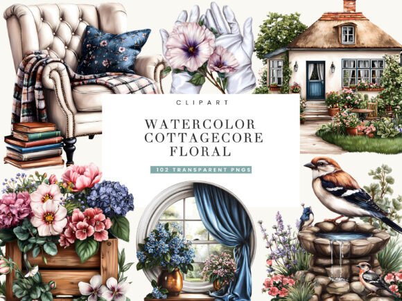 Download Watercolor Cottage Core Floral Clipart - Clipart Collection
