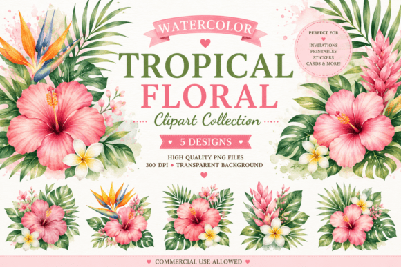 Download Watercolor Tropical Floral Clipart - Clipart Collection