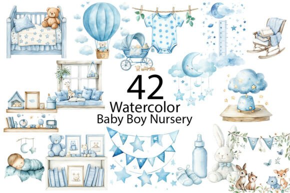 Download Baby Boy Nursery Watercolor Clipart - Clipart Collection
