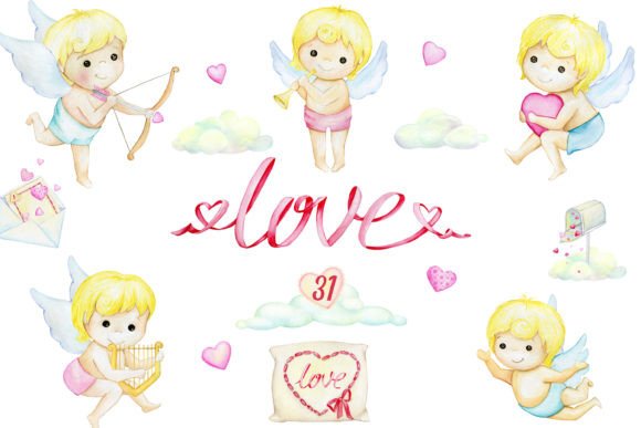 Download Watercolor Cupid Clipart, Valentines Da - Clipart Collection